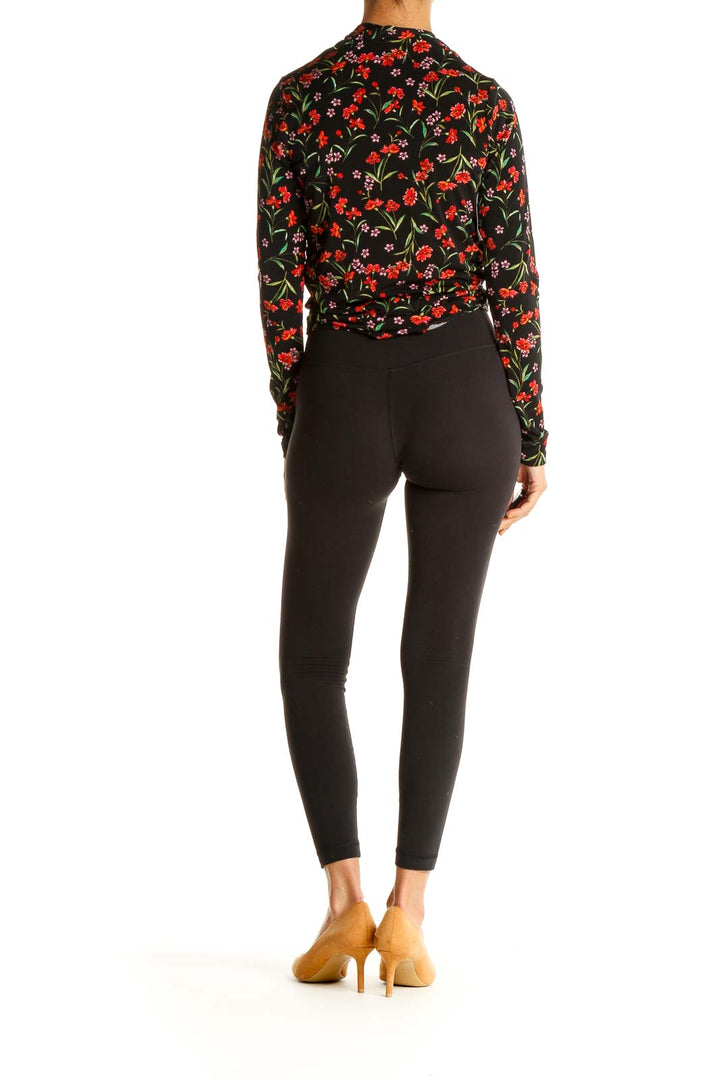 Black Floral Print All Day Wear Bodysuit Blouse