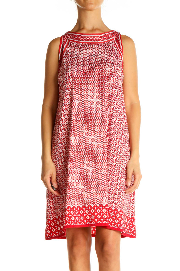 Red Geometric Print Casual A-Line Dress