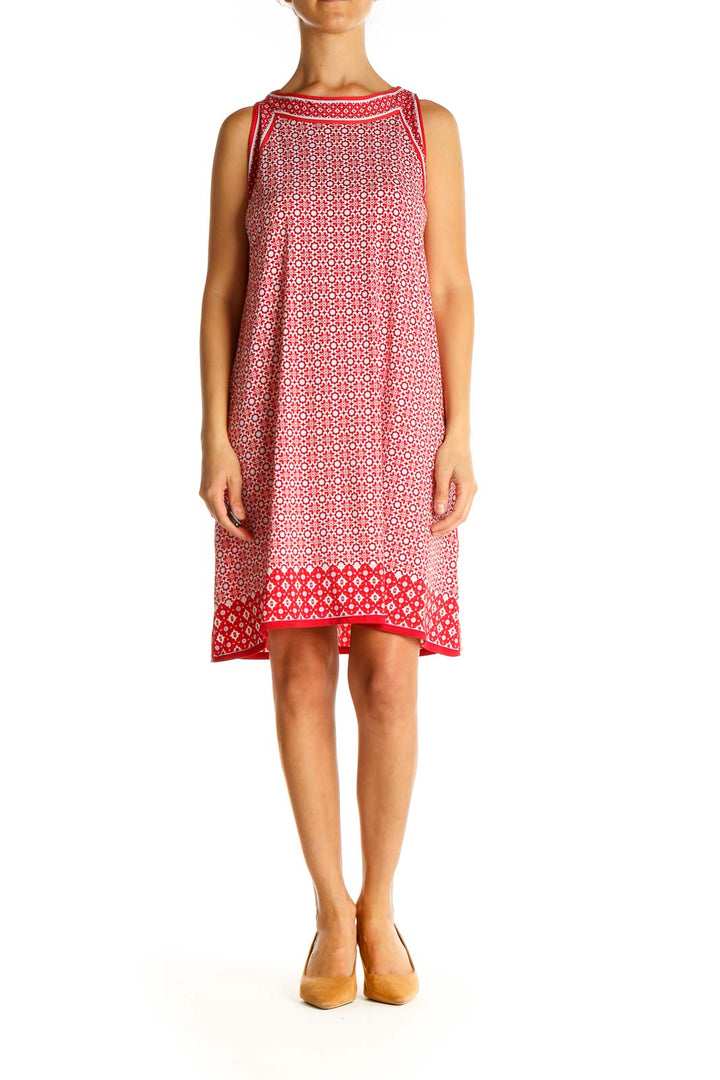 Red Geometric Print Casual A-Line Dress