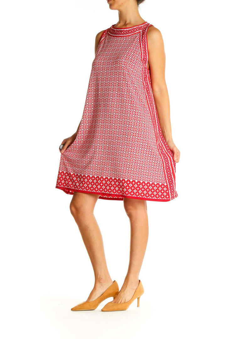 Red Geometric Print Casual A-Line Dress