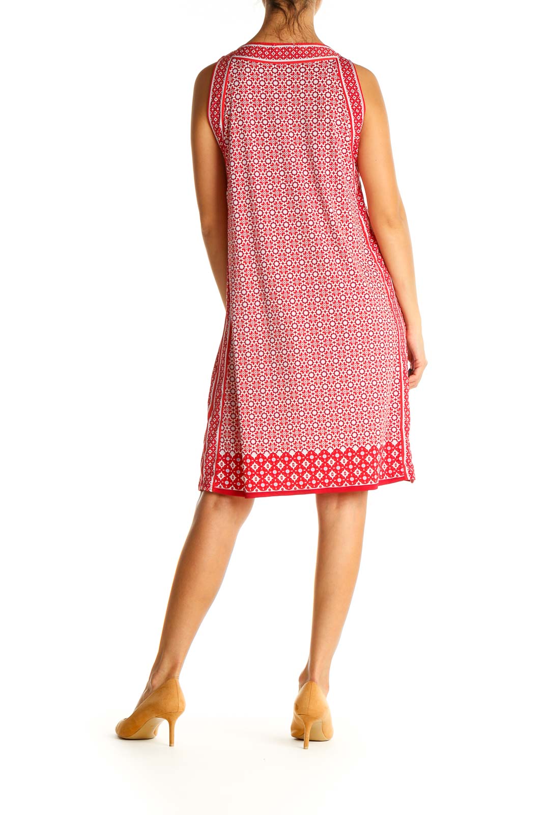 Red Geometric Print Casual A-Line Dress