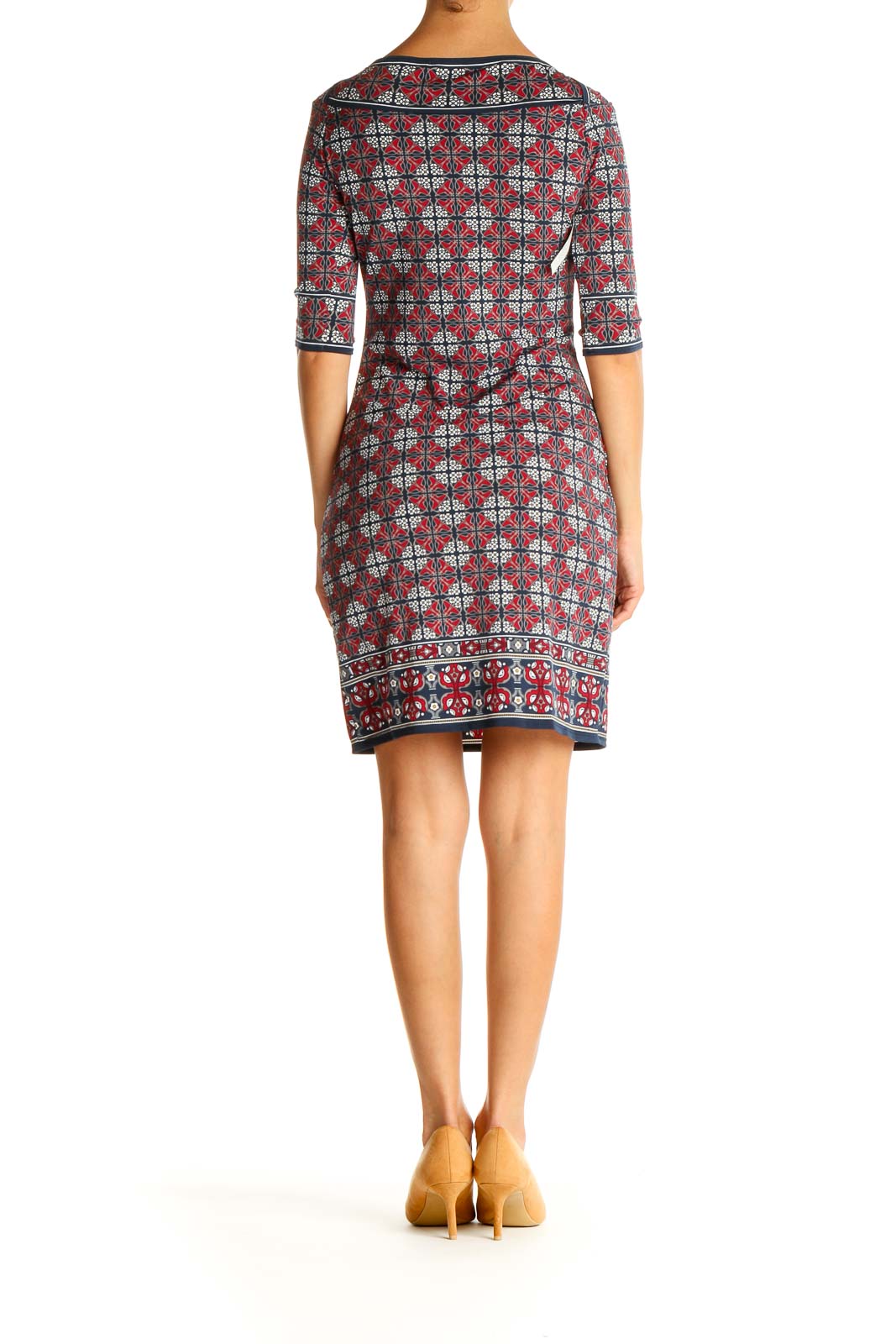 Red Geometric Print Sheath Dress