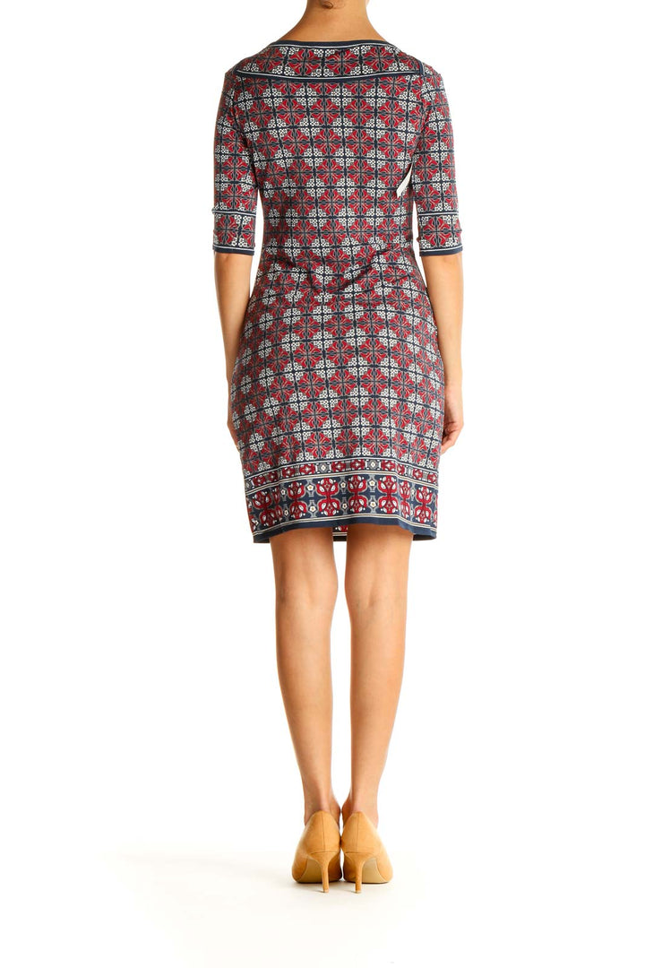 Red Geometric Print Sheath Dress