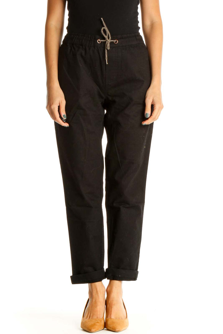 Black Solid Casual Cargos Pants