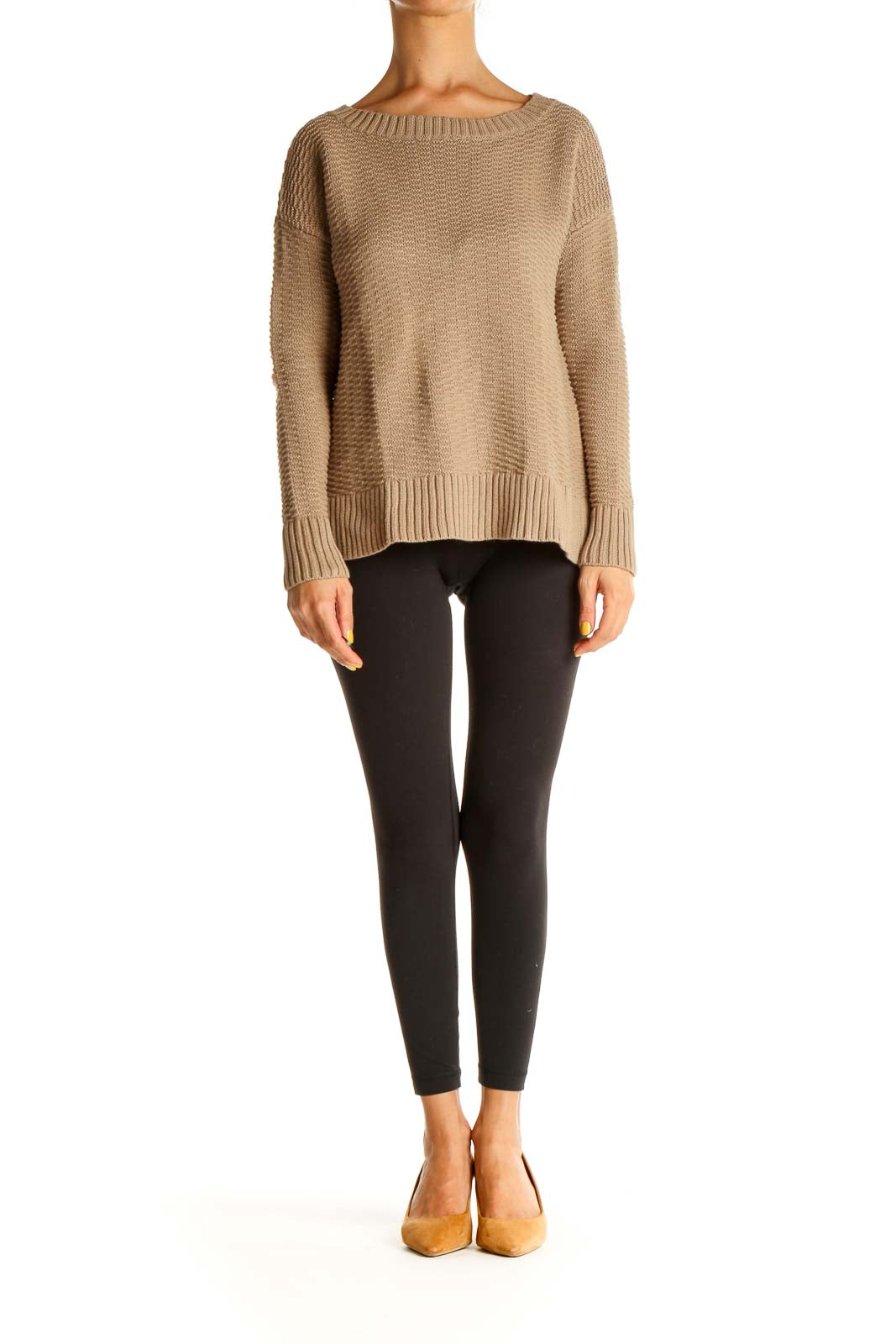 Beige Textured Classic Sweater