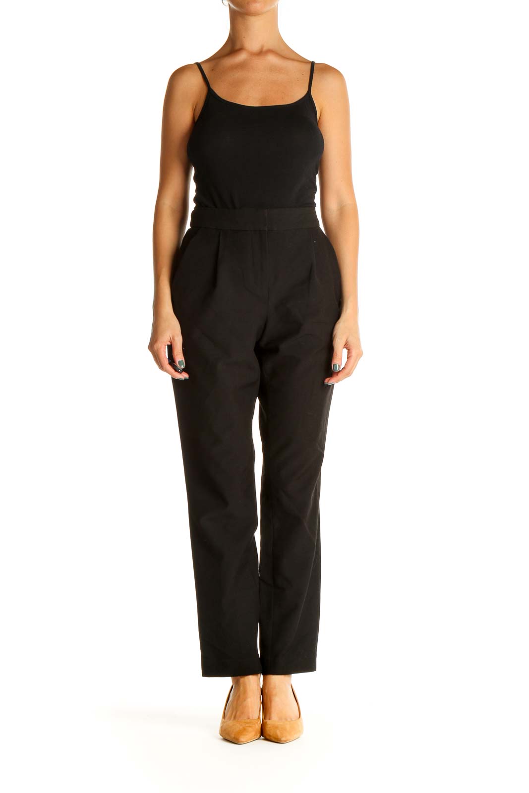 Black Solid Classic Trousers