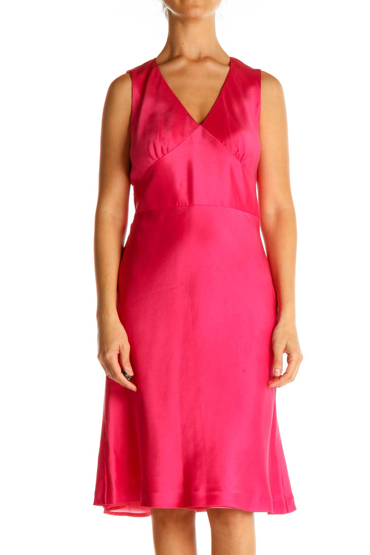 Pink Solid Silk Sheath Dress