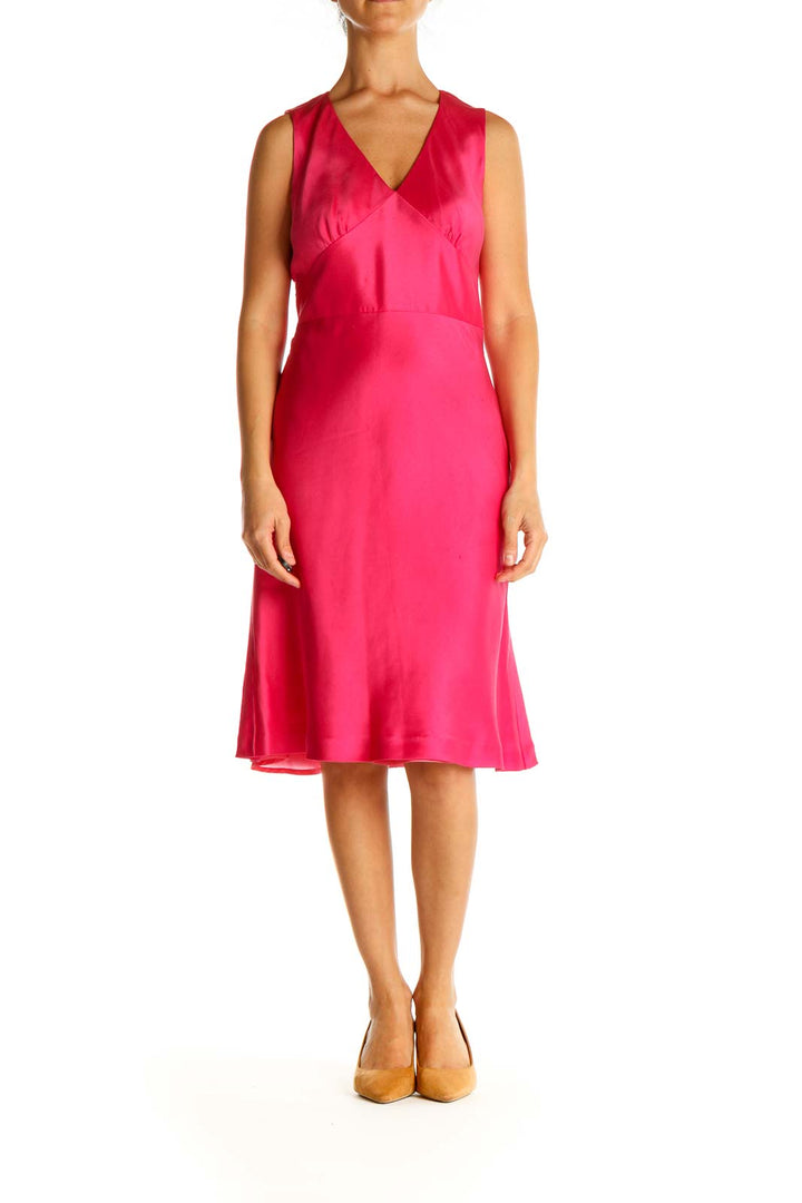 Pink Solid Silk Sheath Dress