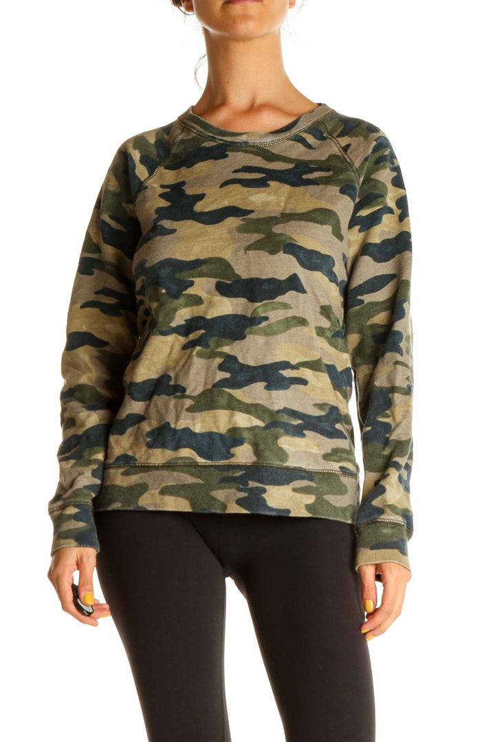 Green Camouflage Print Sweatshirt