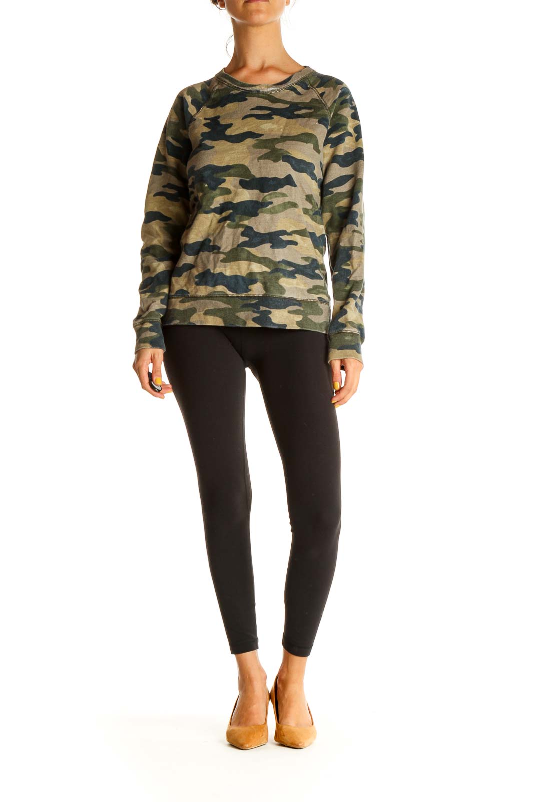 Green Camouflage Print Sweatshirt