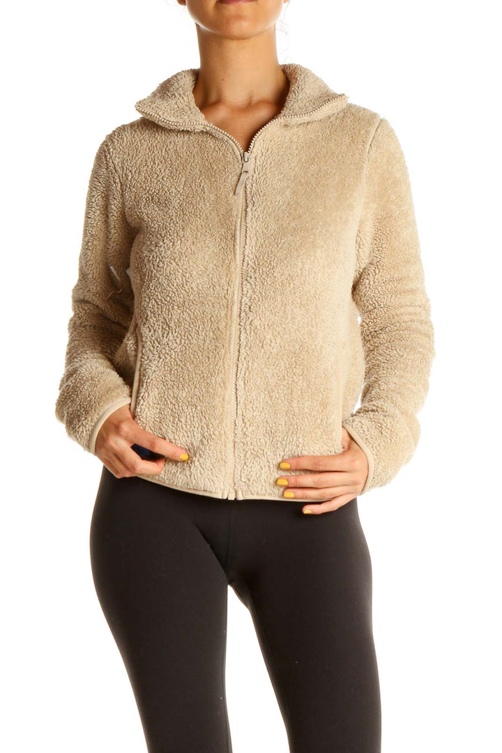 Beige Textured All Day Wear Sweater