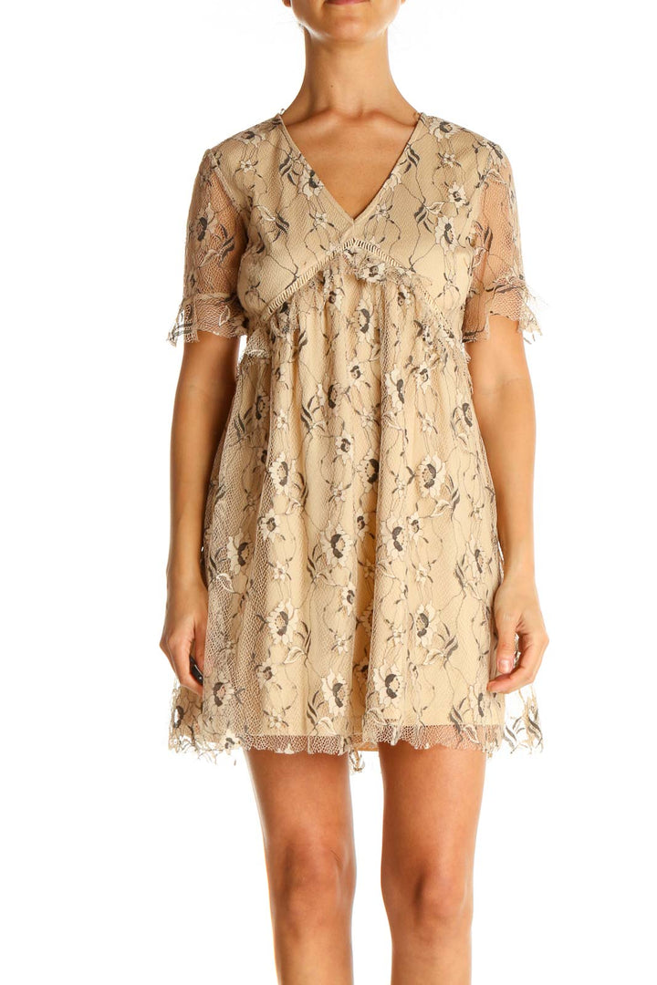 Beige Lace Holiday Fit & Flare Dress