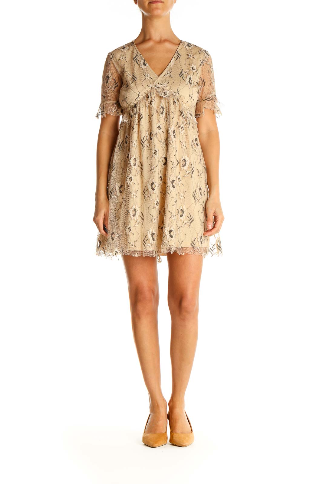 Beige Lace Holiday Fit & Flare Dress