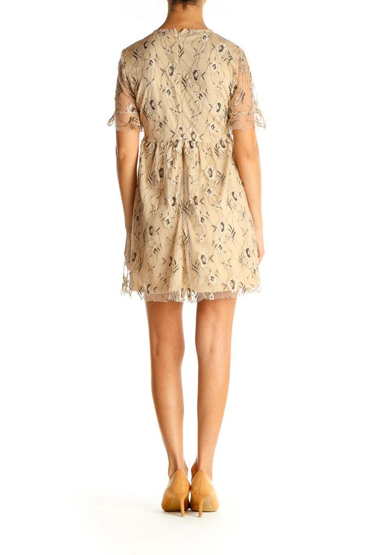 Beige Lace Holiday Fit & Flare Dress