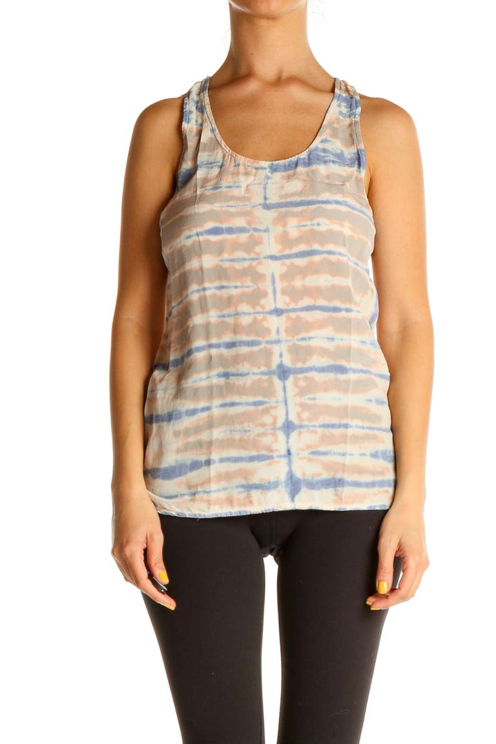 Beige Striped Casual Tank Top