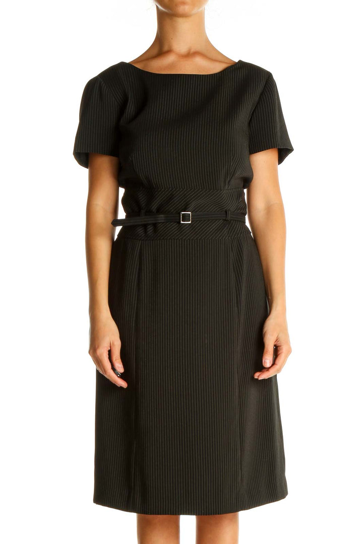 Black Pin-Striped Classic Sheath Dress