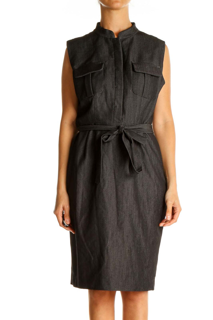 Gray Solid Work Sheath Dress