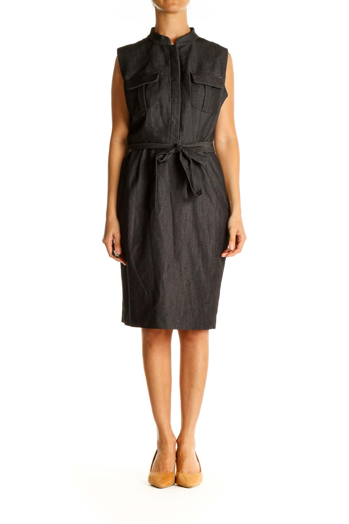 Gray Solid Work Sheath Dress