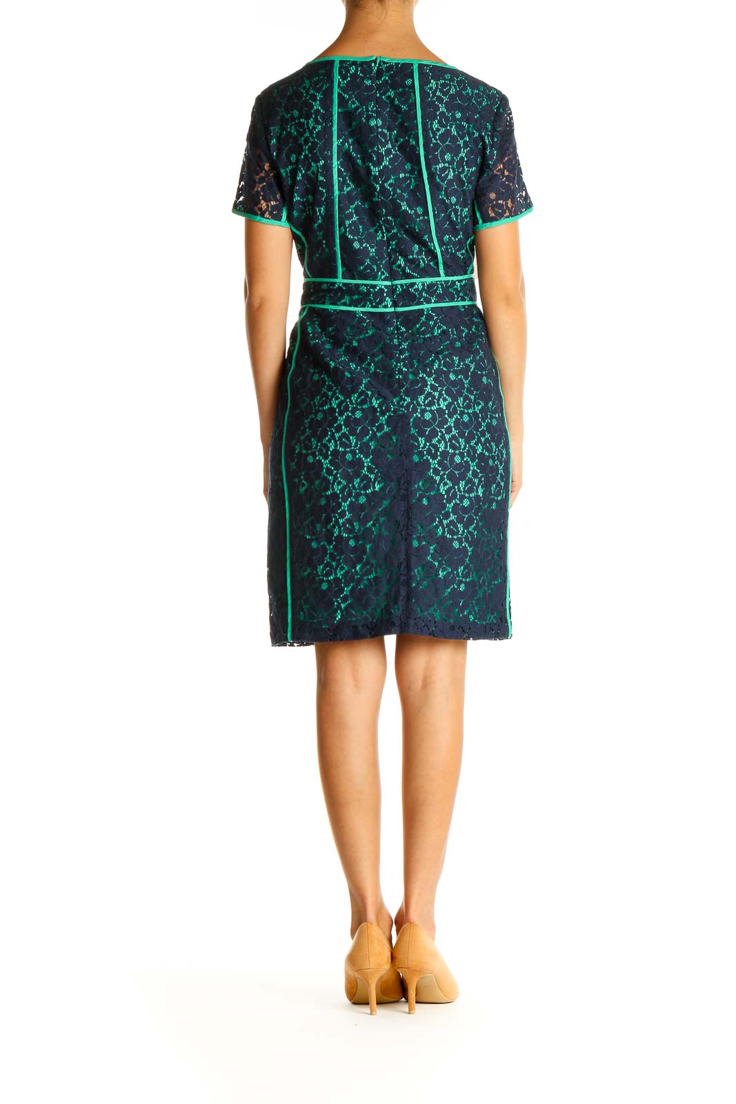 Blue Lace Print Day Sheath Dress