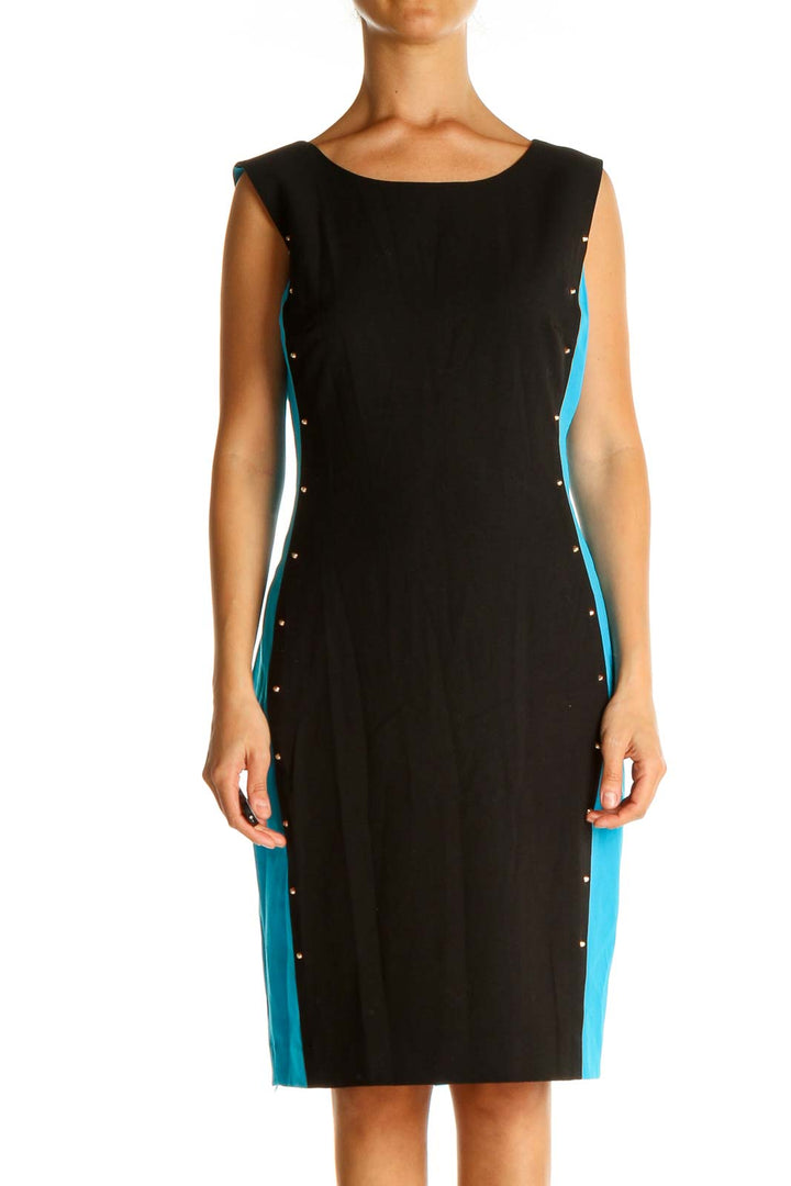 Black Blue Color-block Sheath Dress