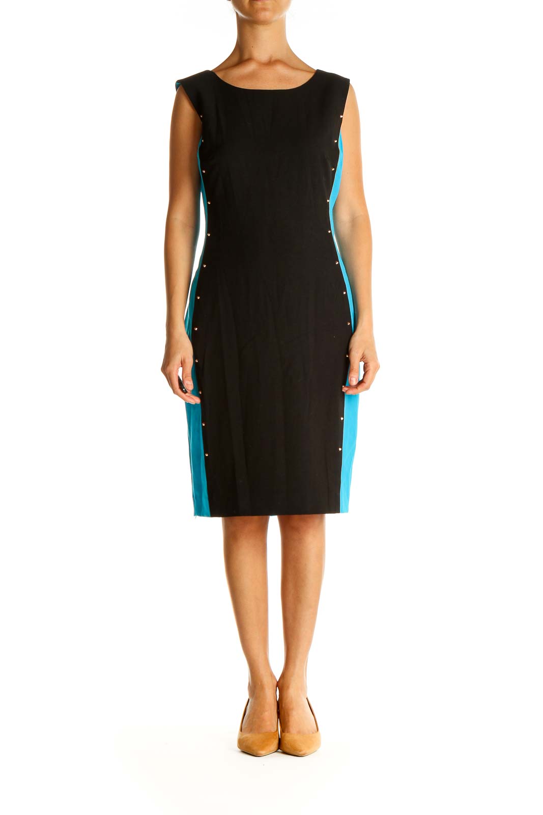 Black Blue Color-block Sheath Dress