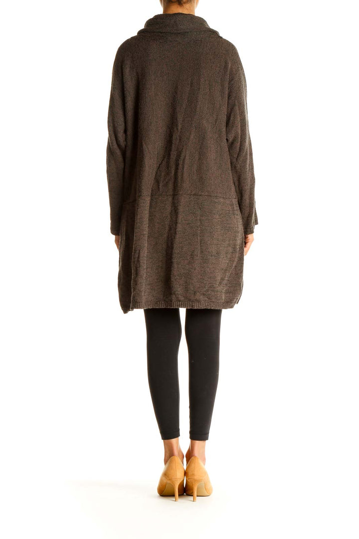 Brown Textured Long Classic Sweater