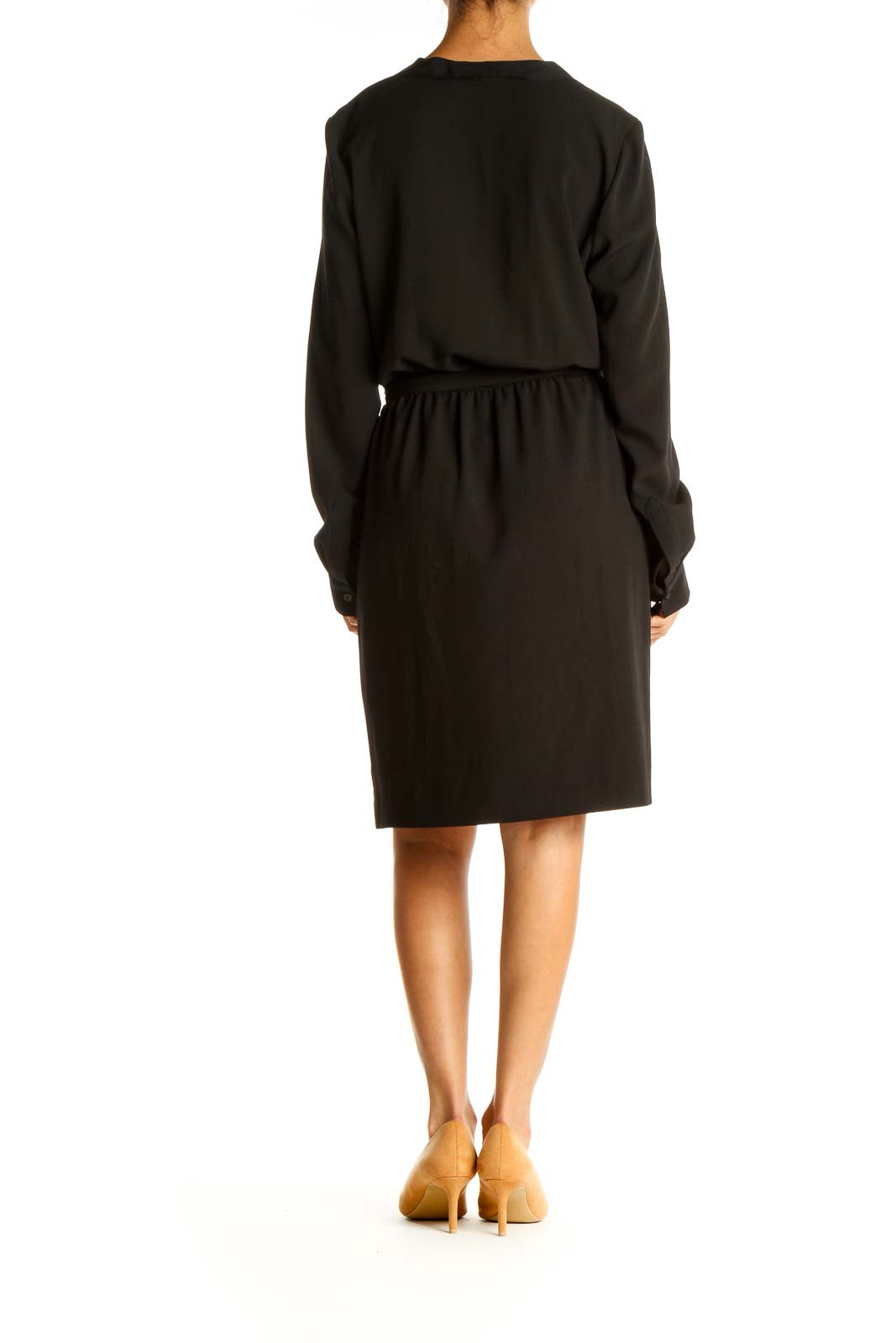 Black Solid Work Fit & Flare Dress