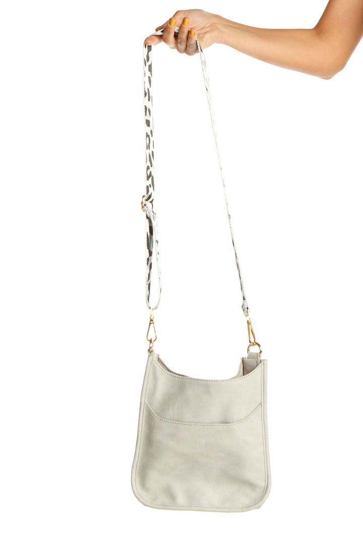 Gray Shoulder Bag with Animal Print Strap