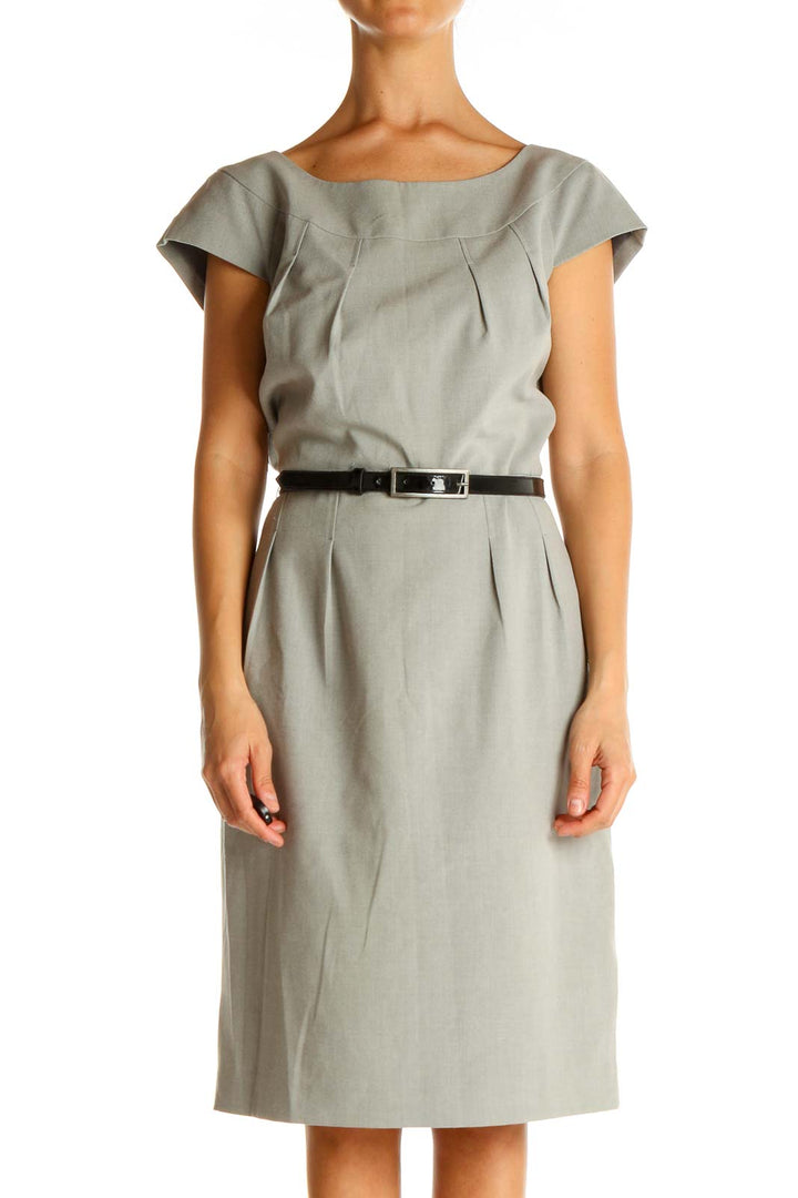 Gray Solid Work Shift Dress