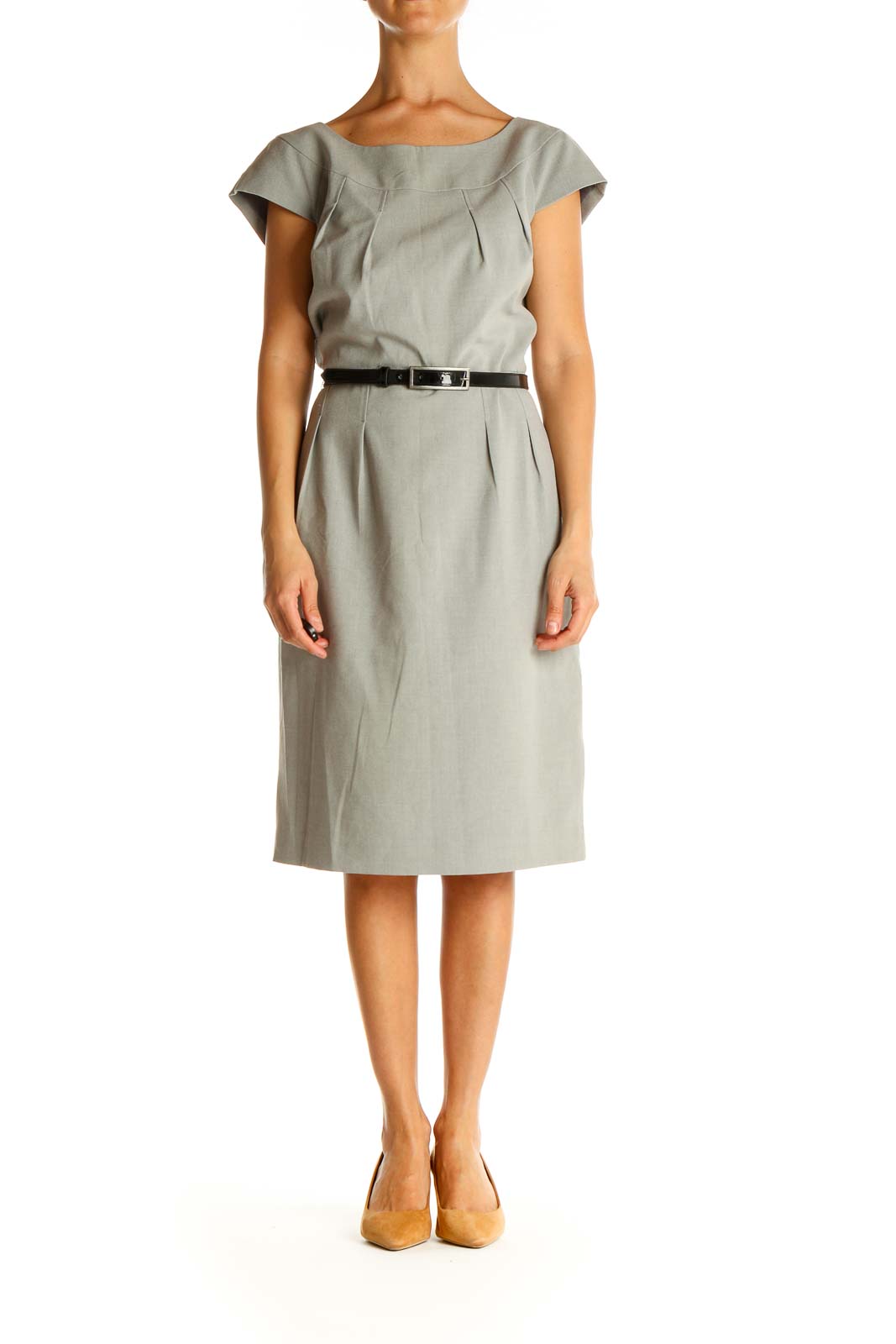 Gray Solid Work Shift Dress