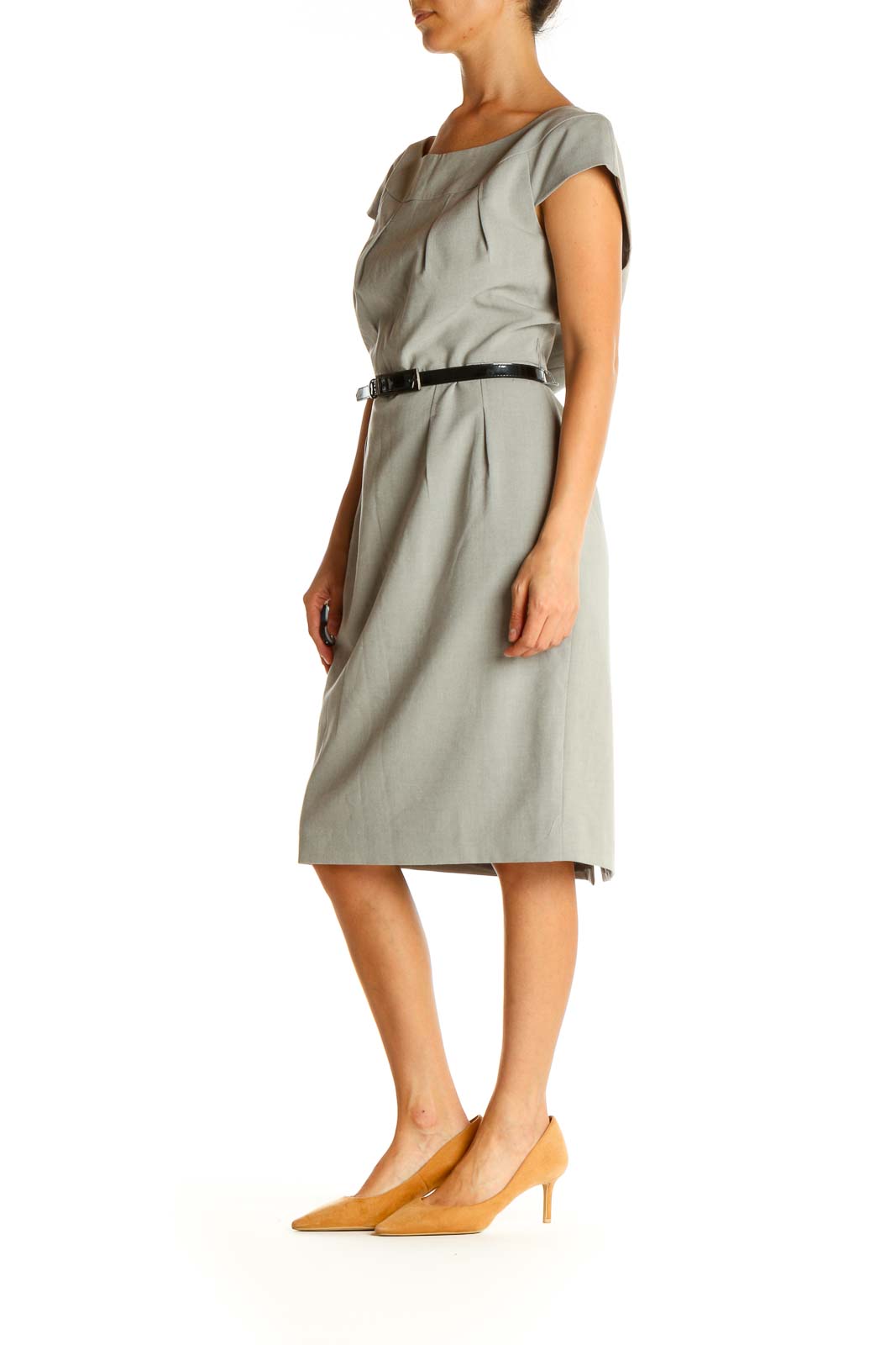 Gray Solid Work Shift Dress