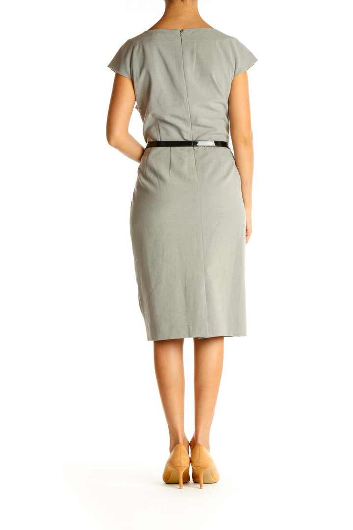 Gray Solid Work Shift Dress