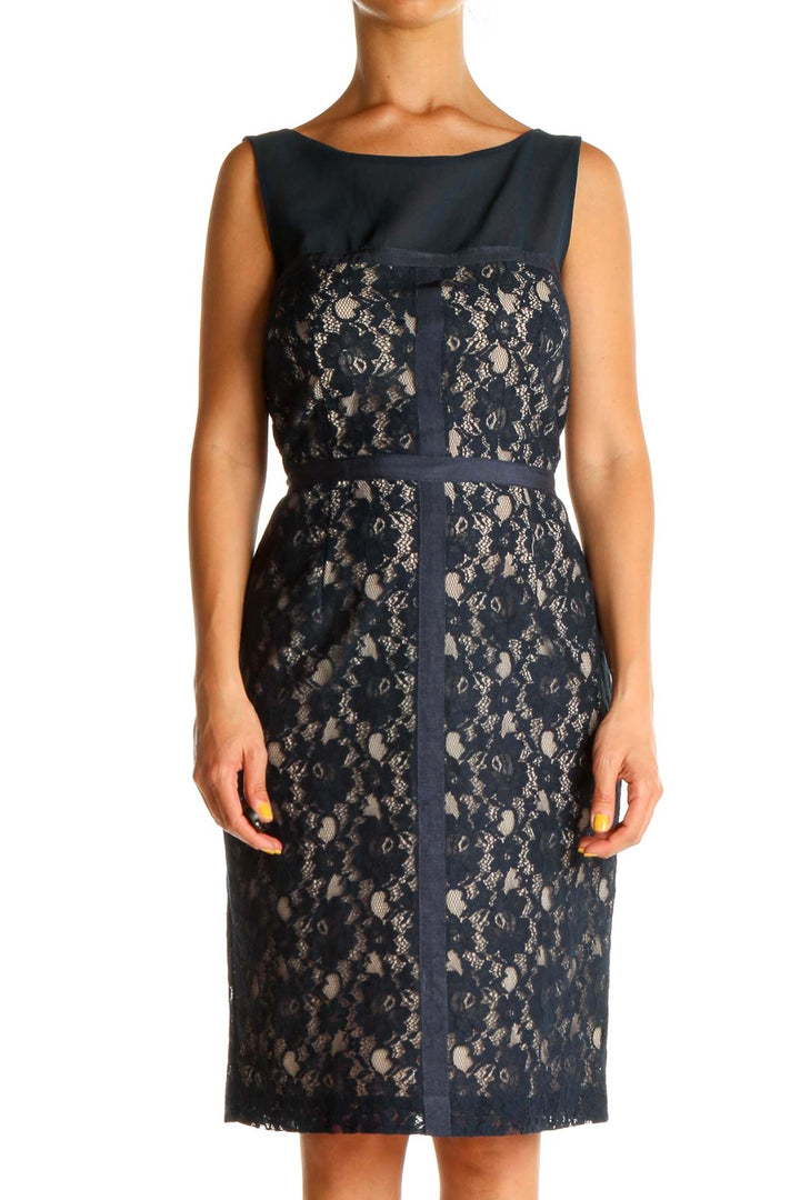 Blue Lace Work Sheath Dress