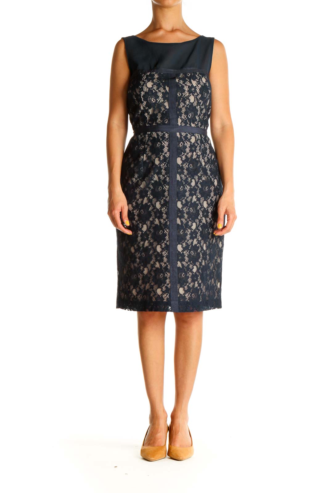 Blue Lace Work Sheath Dress