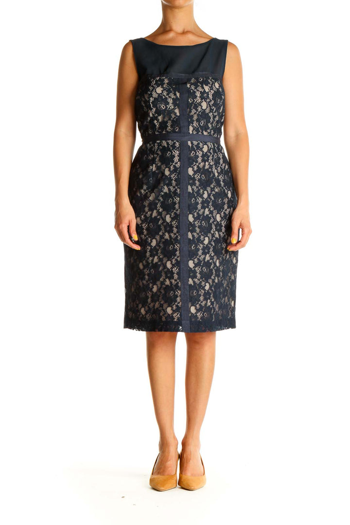 Blue Lace Work Sheath Dress