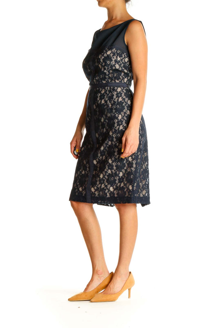 Blue Lace Work Sheath Dress