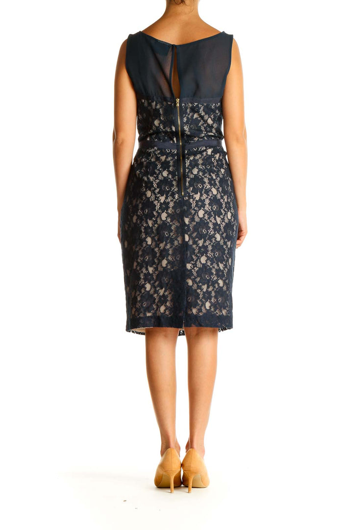 Blue Lace Work Sheath Dress