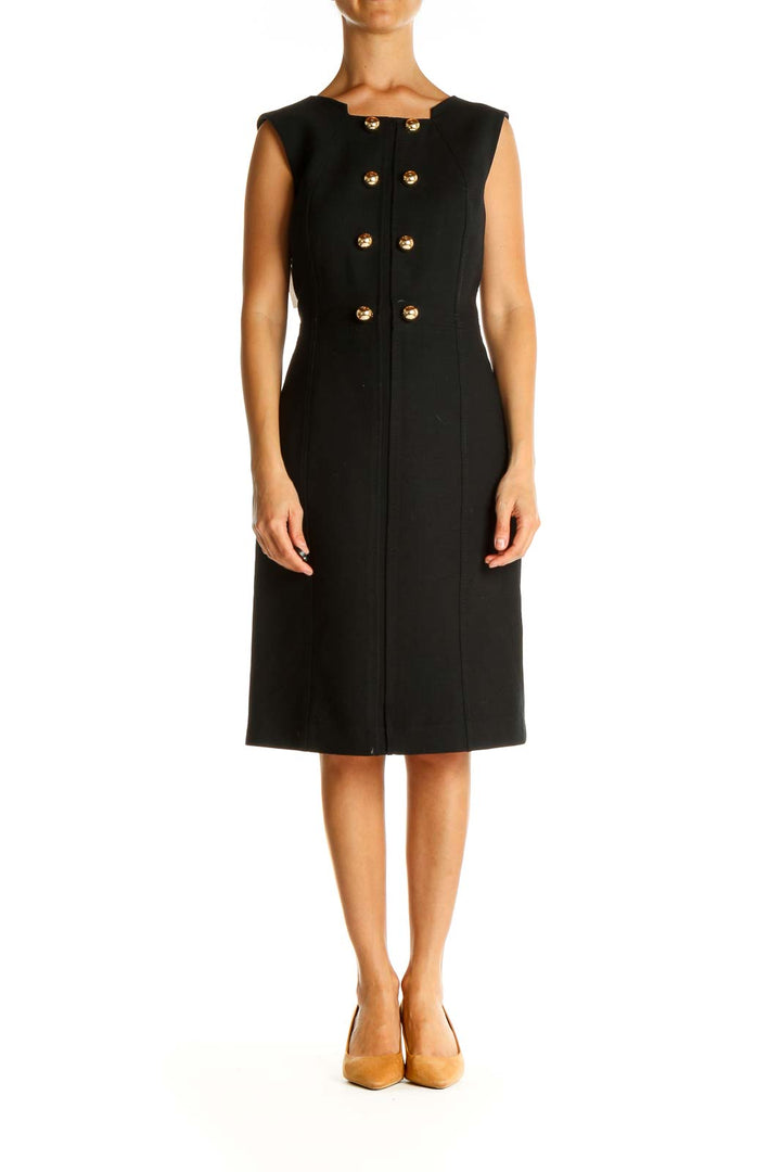 Black Solid Work Sheath Dress