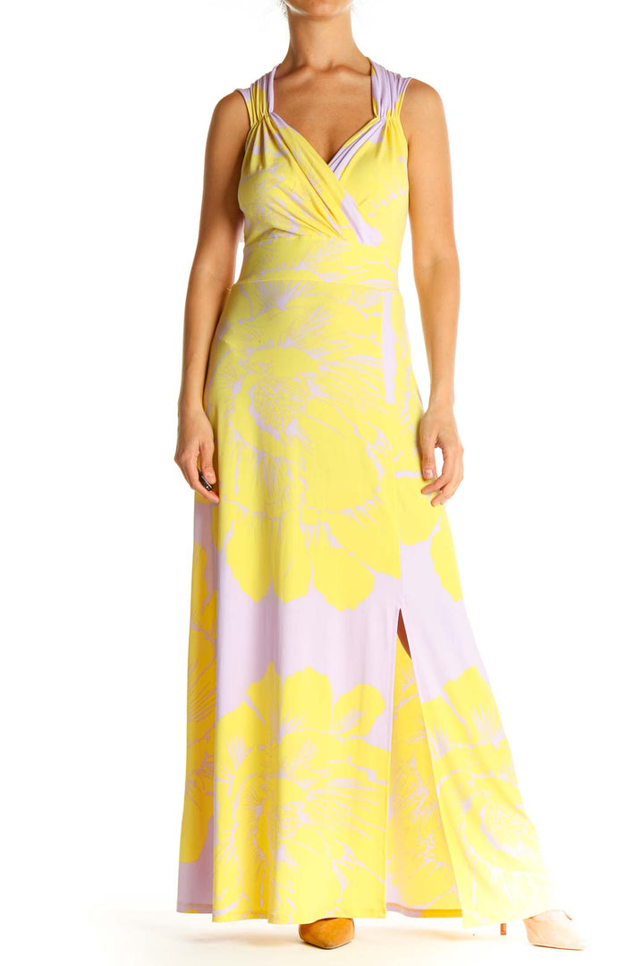 Yellow Tropical Print Day Column Dress