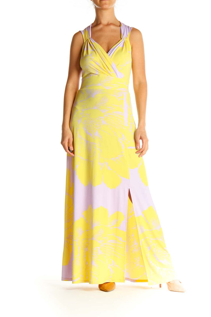 Yellow Tropical Print Day Column Dress