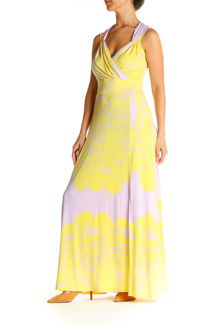 Yellow Tropical Print Day Column Dress