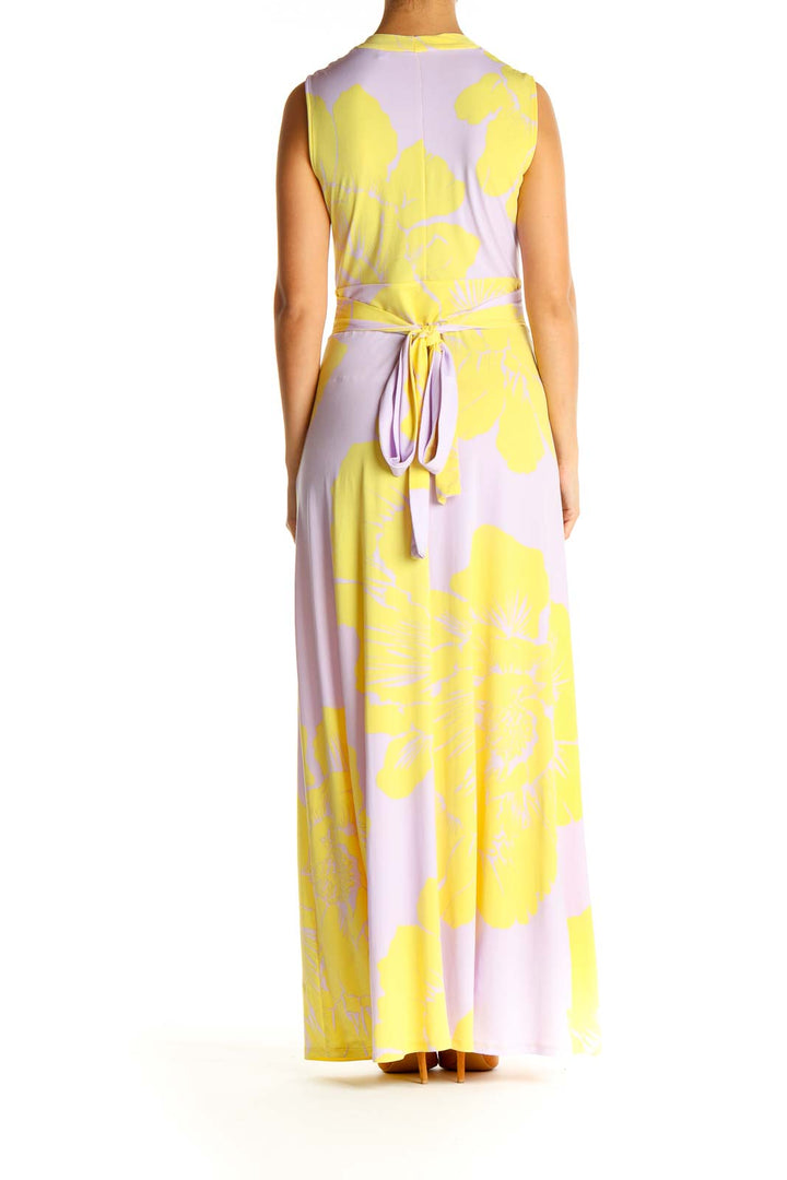 Yellow Tropical Print Day Column Dress