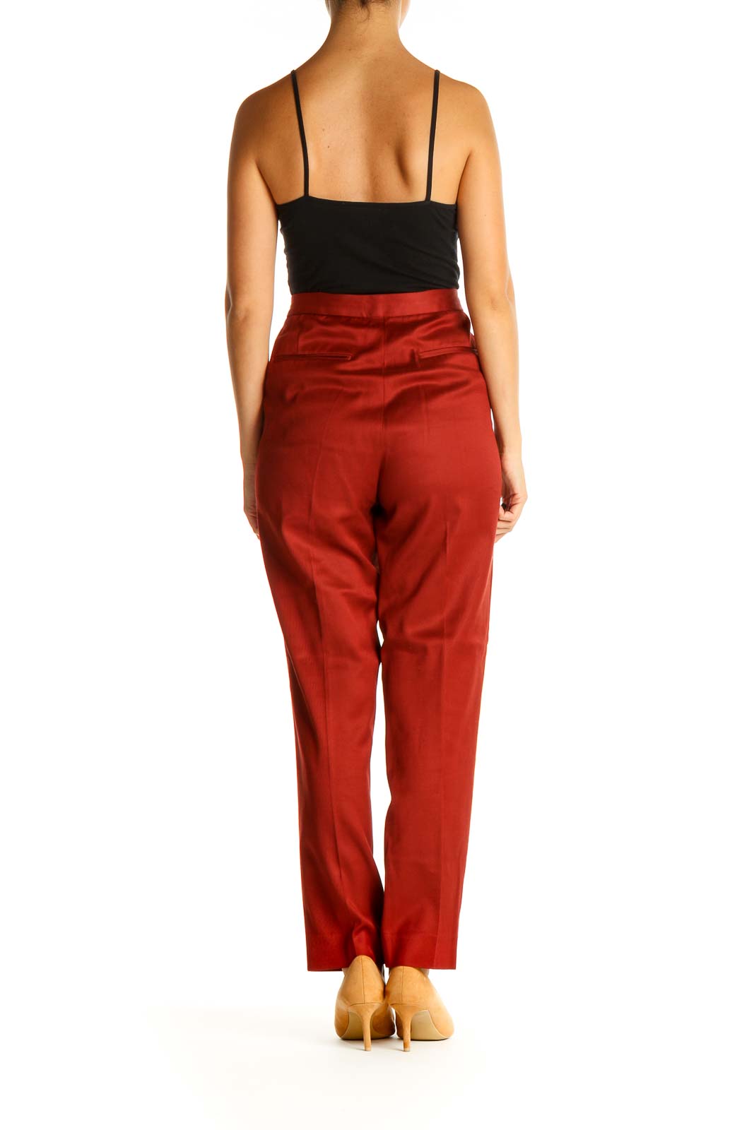 Red Solid Classic Trousers