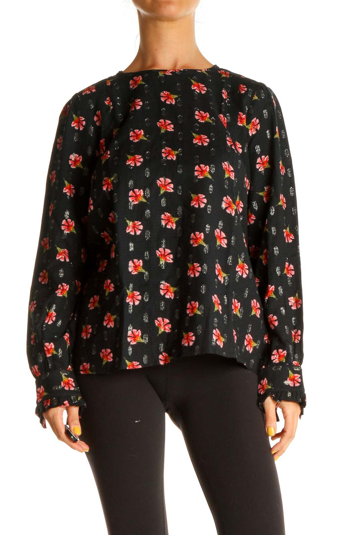 Black Floral Print Blouse