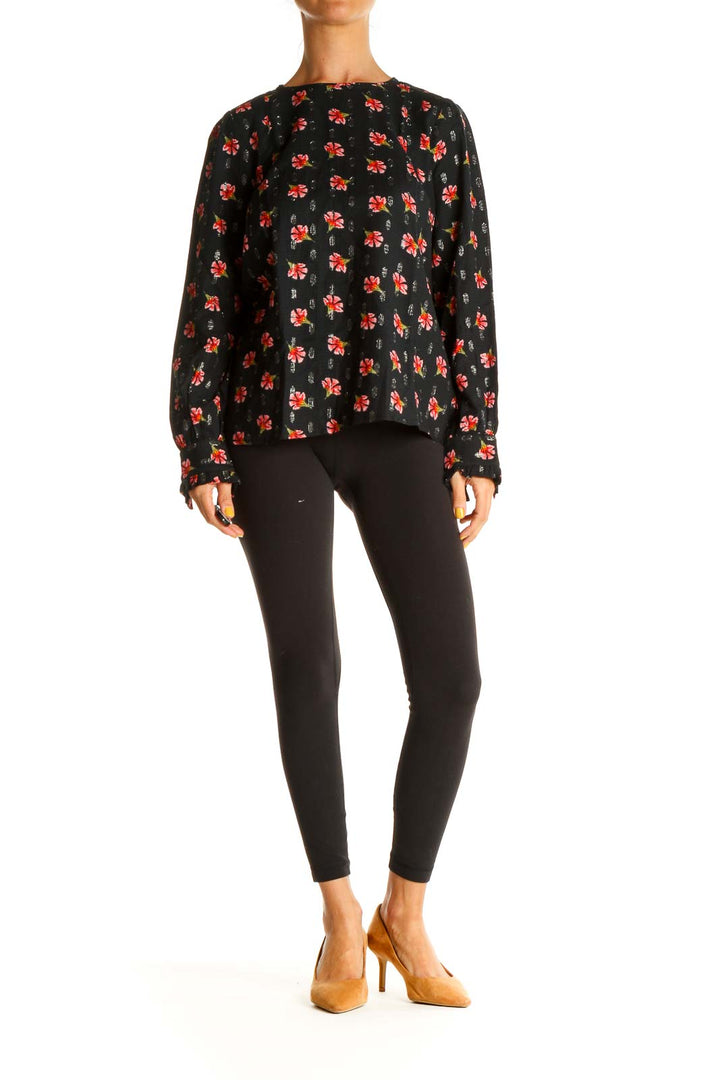 Black Floral Print Blouse