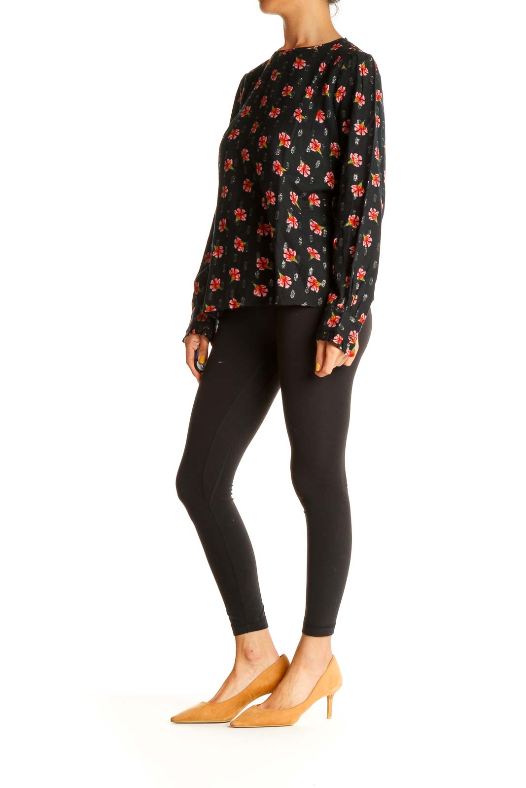 Black Floral Print Blouse