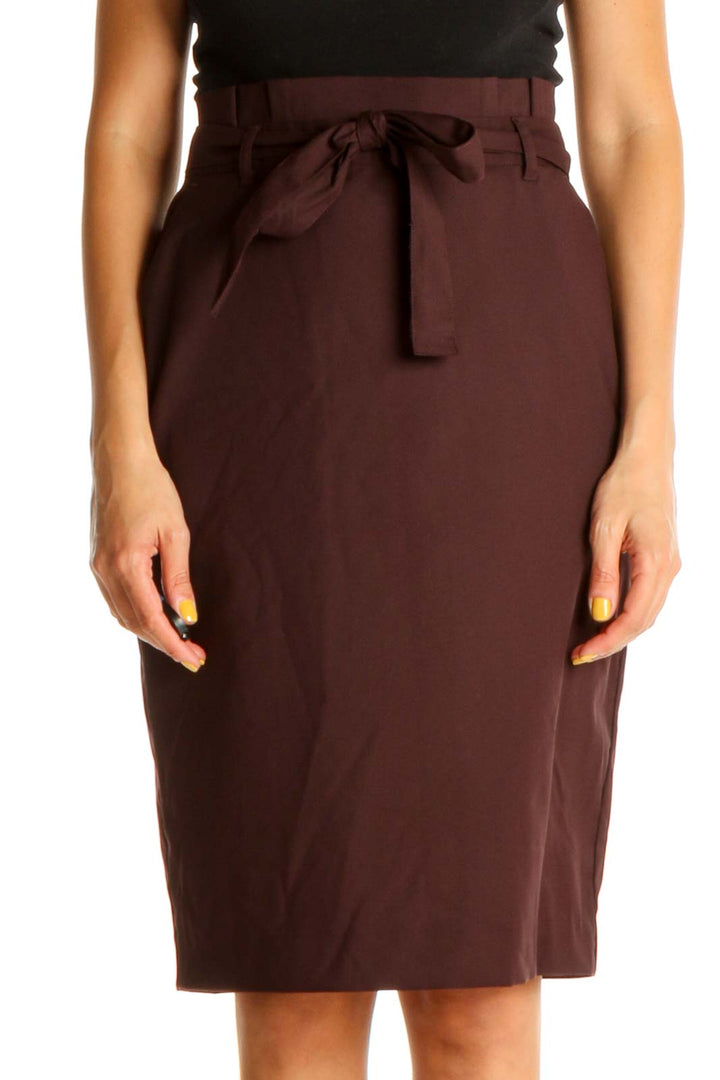 Purple Solid Classic Pencil Skirt