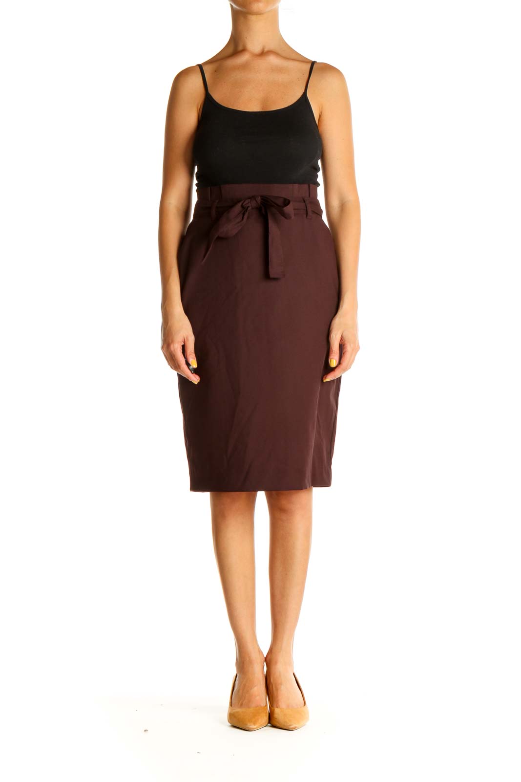 Purple Solid Classic Pencil Skirt