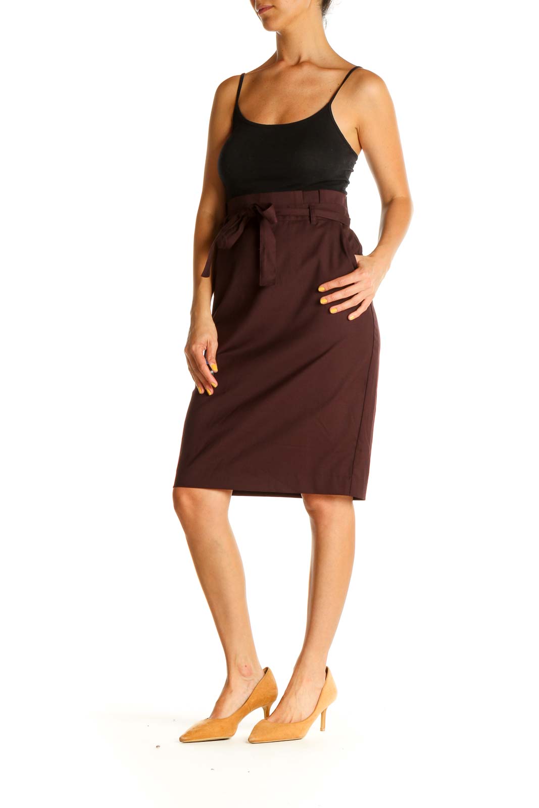 Purple Solid Classic Pencil Skirt