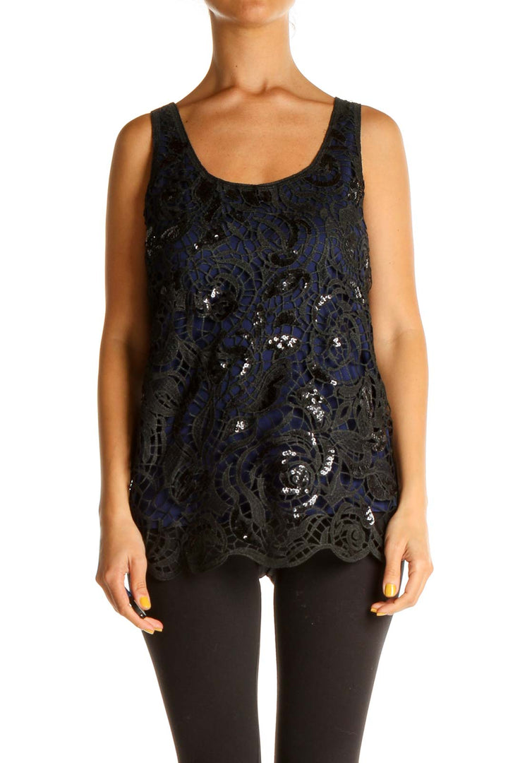 Blue Sequin Party Tank Top